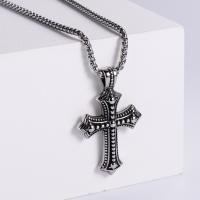 304 nehrđajućeg čelika Ogrlica, Križ, modni nakit & za čovjeka, izvorna boja, 57x35mm, Dužina 23.62 inčni, Prodano By PC