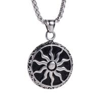 Stainless Steel Jewelry Necklace, 304 Stainless Steel, Round, fashion jewelry & sun design & for man, original color, 32x40x5mm, Length:23.62 Inch, Sold By PC