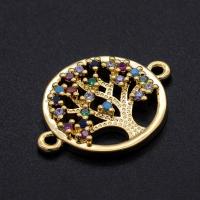 Cubic Zirconia Micro Pave Brass Connector, Lucky Tree, plated, DIY & micro pave cubic zirconia, mixed colors, 16x21mm, Sold By PC