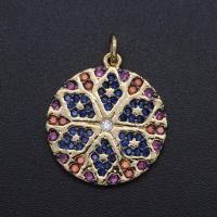Cubic Zirconia Micro Pave Brass Pendant, Round, plated, DIY & micro pave cubic zirconia, multi-colored, 24x18.70mm, Sold By PC