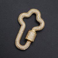 Brass Screw Carabiner Lock Charms plated DIY & micro pave cubic zirconia golden Sold By PC