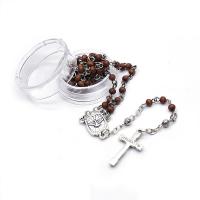 Rosary Necklace Zinc Alloy with Wood painted Unisex mixed colors 27*15mm-18*15mm-3mm Length 40 cm Sold By PC