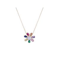 Cubic Zircon Micro Pave 925 Sterling Silver Necklace, with Plastic Pearl, Flower, plated, oval chain & micro pave cubic zirconia & for woman, more colors for choice, 17.81x17.81x2.60mm, Sold Per Approx 17.7 Inch Strand