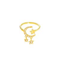925 Sterling Silver Cuff Finger Ring, Moon and Star, plated, adjustable & micro pave cubic zirconia & for woman, more colors for choice, 1.25mm, US Ring Size:6-8, Sold By PC