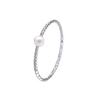 925 Sterling Silver Finger Rings with Plastic Pearl Round platinum plated & for woman US Ring Sold By PC