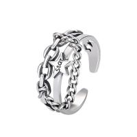 925 de prata esterlina Cuff Ring Finger, Estrela, banhado, unissex & ajustável & com padrão de carta & vazio, 8.65mm, tamanho:6.5-8, vendido por PC