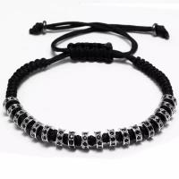 Cubic Zirconia Micro Pave Brass Bracelet, with Polyester Cord, Adjustable & Unisex & micro pave cubic zirconia, black, 7.80mm, Sold By PC
