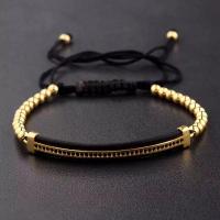 Bracelets en laiton, avec cordon de polyester, Placage de couleur d'or, Réglable & unisexe, doré, 4mm, Vendu par PC
