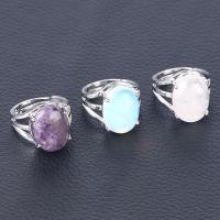Natural Gemstone Finger Ring Zinc Alloy with Gemstone platinum color plated & for woman nickel lead & cadmium free Inner Approx 17.5mm Sold By PC
