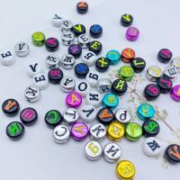 Alfabet Akryl perler, Runde, forgyldt, du kan DIY & med bogstavet mønster, flere farver til valg, 7x4mm, Ca. 3600pc'er/G, Solgt af G