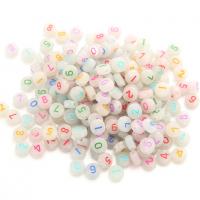 Broj akril perla, Krug, možete DIY & s brojem uzorkom & luminated & emajl, više boja za izbor, 4x7mm, 3600računala/G, Prodano By G