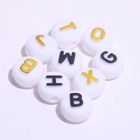 Alphabet Acrylic Beads, Round, injection moulding, DIY & with letter pattern & gold accent, mixed colors, 6x10mm, Sold By G