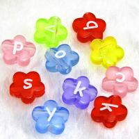 Alphabet Acrylic Beads, Plum Blossom, injection moulding, DIY & with letter pattern, multi-colored, 12x4mm, Sold By G