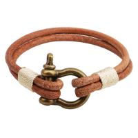 Cowhide Bracelet, with Tibetan Style, antique bronze color plated, Double Layer & fashion jewelry & Unisex, Length:8.7 Inch, Sold By PC