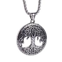 Stainless Steel Jewelry Necklace, 304 Stainless Steel, Round, fashion jewelry & tree of life design & for man, original color, 38x43.50x5mm, Length:23.62 Inch, Sold By PC