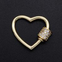 Brass Screw Carabiner Lock Charms, Heart, plated, DIY & micro pave cubic zirconia, mixed colors, 18x21mm, Sold By PC