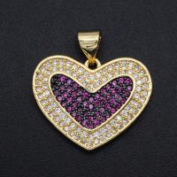 Cubic Zirconia Micro Pave Brass Pendant Heart plated DIY & micro pave cubic zirconia mixed colors Sold By PC