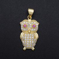 Cubic Zirconia Micro Pave Brass Pendant, Owl, plated, DIY & micro pave cubic zirconia, mixed colors, 26.20x11.60mm, Sold By PC