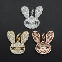 Cubic Zirconia Micro Pave Brass Pendant, Rabbit, plated, DIY & micro pave cubic zirconia, more colors for choice, 21.40x19.90mm, Sold By PC