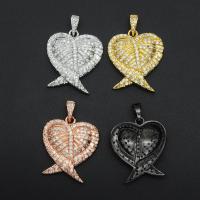 Cubic Zirconia Micro Pave Brass Pendant, Heart, plated, DIY & micro pave cubic zirconia, more colors for choice, 33.90x24.60mm, Sold By PC