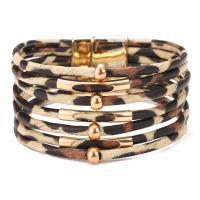 Leather Cord Bracelet Zinc Alloy with Leather multilayer & for woman & leopard pattern Sold By PC