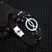 Bracelet cordon en cuir, acier inoxydable, avec Cuir, Double couche & unisexe, couleurs mélangées, 200x11mm, Vendu par PC