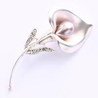 Zinc Alloy Brooches with Plastic Pearl Flower printing micro pave cubic zirconia & for woman Sold By PC