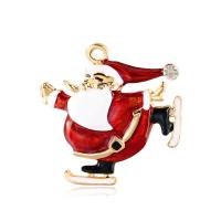 Christmas Brooches, Tibetan Style, Santa Claus, Unisex & enamel & with rhinestone, mixed colors, 42x40mm, Sold By PC