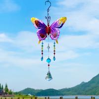 Hanging Ornaments, Glass, Butterfly, faceted, more colors for choice, 170x360mm, Sold By PC