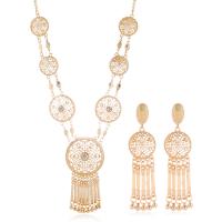Tibetan Style Jewelry Sets, earring & necklace, Geometrical Pattern, gold color plated, oval chain & for woman & hollow, nickel, lead & cadmium free, 48x92mm, 24x90mm, Length:Approx 25.6 Inch, Sold By Set