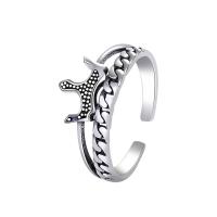 925 de prata esterlina Cuff Ring Finger, Coroa, banhado, ajustável & para mulher, tamanho:6-8, vendido por PC