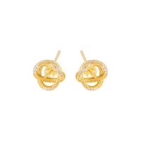 Brass Earring Stud Component Geometrical Pattern gold color plated DIY & micro pave cubic zirconia & hollow nickel lead & cadmium free Sold By Pair