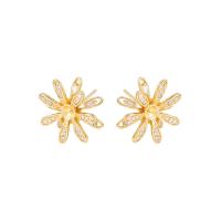 Brass Earring Stud Component, Flower, gold color plated, DIY & micro pave cubic zirconia, nickel, lead & cadmium free, 18x18mm, Sold By Pair