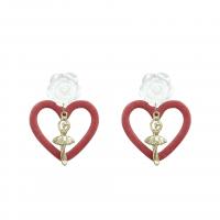Resin Earring, with Plush & Tibetan Style, Heart, gold color plated, different styles for choice & for woman, red, 55x41mm, 10Pairs/Lot, Sold By Lot