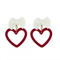 Plush Drop Earring with Plastic Pearl & Zinc Alloy Heart gold color plated & for woman & hollow red Sold By Lot