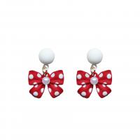 Zinc Alloy Drop Earrings with Plastic Pearl Bowknot stoving varnish for woman Sold By Lot