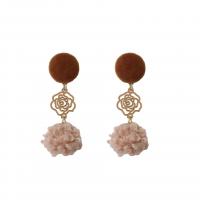 Zinc Alloy Drop Earrings with Plush Flower stoving varnish & for woman khaki Sold By Lot