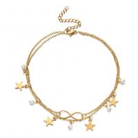 Stainless Steel Jewelry Bracelet, with Plastic Pearl, with 1.97inch extender chain, Star, plated, fashion jewelry & for woman, more colors for choice, Length:Approx 6.69 Inch, Sold By PC