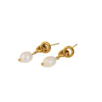 Freshwater Pearl Earrings, 316L Stainless Steel, with pearl, plated, Natural & fashion jewelry & for woman, Sold By Pair