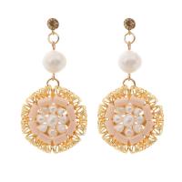Freshwater Pearl Earrings Stainless Steel with pearl & Crystal & Brass gold color plated fashion jewelry & for woman Sold By Pair
