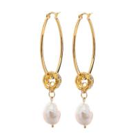 Freshwater Pearl Earrings Stainless Steel with pearl & Brass plated Natural & fashion jewelry & for woman Sold By Pair