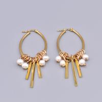 Edelstahl Tropfen Ohrring, mit Perlen & Messing, plattiert, Natürliche & Modeschmuck & für Frau, goldfarben, verkauft von Paar