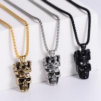 Stainless Steel Jewelry Necklace, 304 Stainless Steel, Skull, plated, fashion jewelry & for man, more colors for choice, 37x22mm, Length:23.62 Inch, Sold By PC