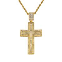 Pingentes cruz de aço inoxidável, cromado de cor dourada, joias de moda & com strass, dourado, níquel, chumbo e cádmio livre, vendido por PC