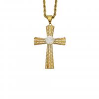 Stainless Steel Cross Pendants gold color plated fashion jewelry & with rhinestone golden nickel lead & cadmium free 17mm Sold By PC