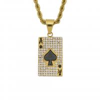Stainless Steel Pendants, Poker, gold color plated, fashion jewelry & with rhinestone, golden, nickel, lead & cadmium free, 17mm, Sold By PC