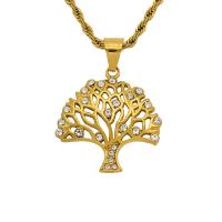 Stainless Steel Pendants, Tree, gold color plated, fashion jewelry & different size for choice & with rhinestone, golden, nickel, lead & cadmium free, Sold By PC