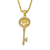 Titanium Steel Pendants, Key, gold color plated, fashion jewelry & with rhinestone, golden, nickel, lead & cadmium free, Sold By PC
