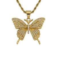 Stainless Steel Animal Pendants Butterfly gold color plated fashion jewelry & with rhinestone golden nickel lead & cadmium free Sold By PC