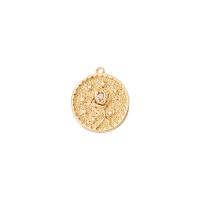 Cubic Zirconia Micro Pave Brass Pendant, Flat Round, gold color plated, DIY & with flower pattern & micro pave cubic zirconia, nickel, lead & cadmium free, 17x17mm, Sold By PC